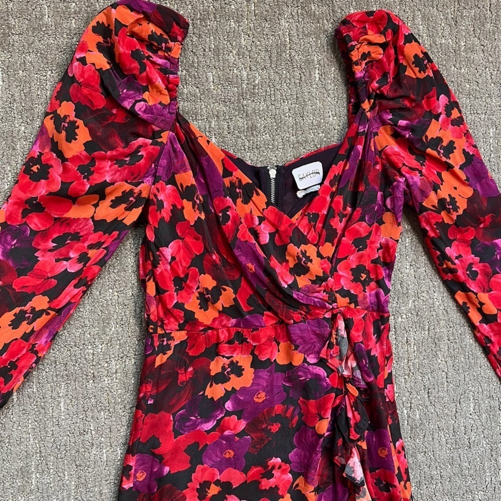 Saylor Alouette Painterly Poppy Dark Floral Mini Dress Size XS - Picture 6 of 11